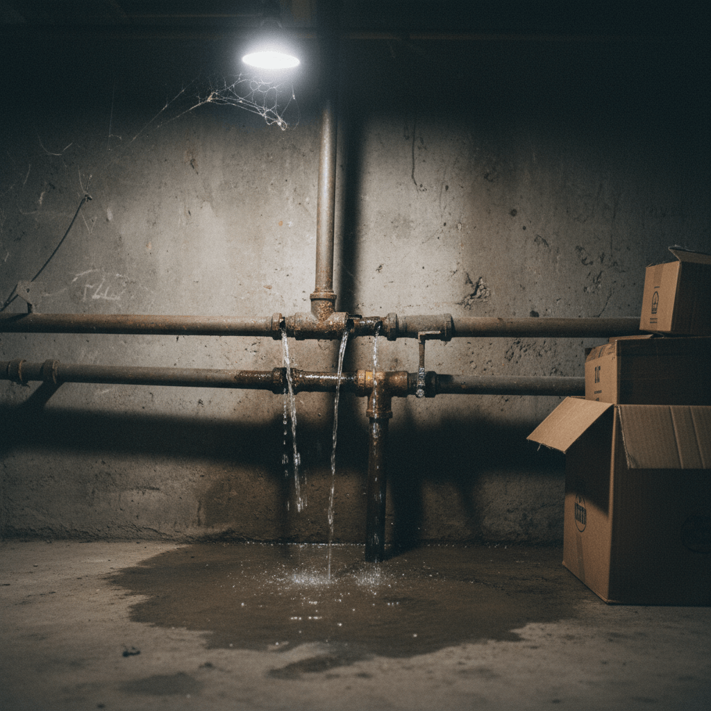 Wasserschaden im Keller durch undichtes Rohr